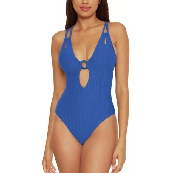BECCA Women's Line in the Sand One-Piece Swimsuit Blue L swimwear - Picture 1 of 16